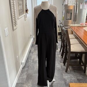 Xscape Black Jumpsuit with Beaded Silver Shoulders